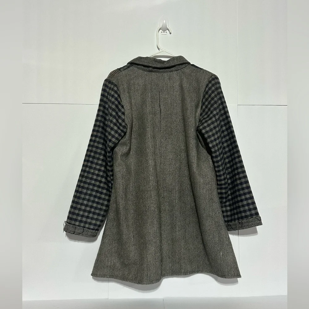 Paper Lace Wool Blend Plaid Patchwork Women's Jacket - Picture 10 of 12